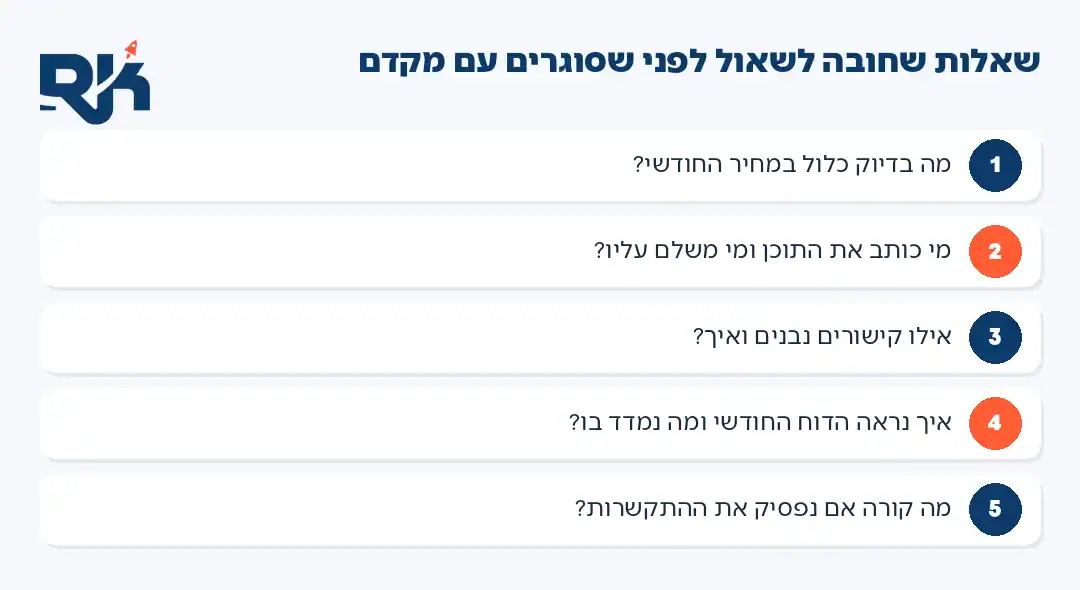 צ׳קליסט: חמש שאלות שחובה לשאול לפני סגירה עם מקדם אתרים