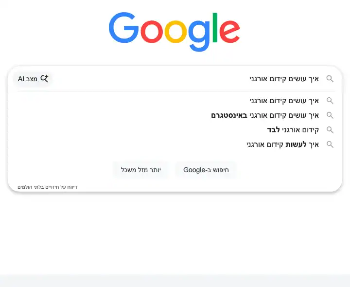 צילום מסך: השלמות החיפוש של גוגל לשאילה איך עושים קידום אורגני