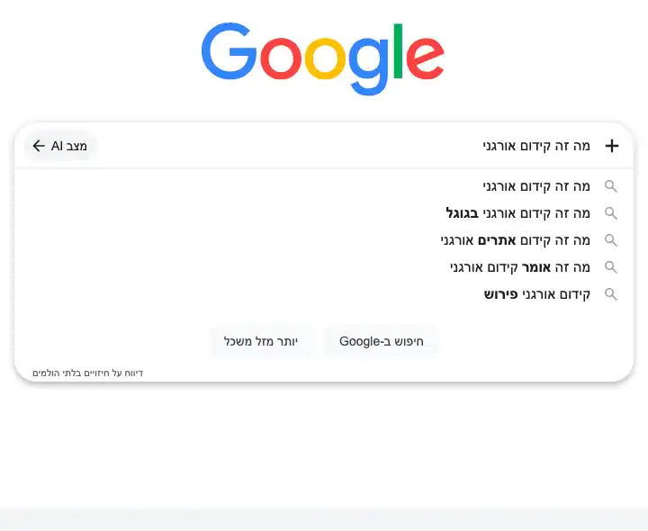 צילום מסך: השלמות החיפוש של גוגל לשאילתה מה זה קידום אורגני