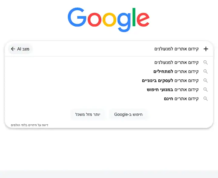 צילום מסך: השלמות החיפוש של גוגל לביטוי קידום אתרים למנעולנים