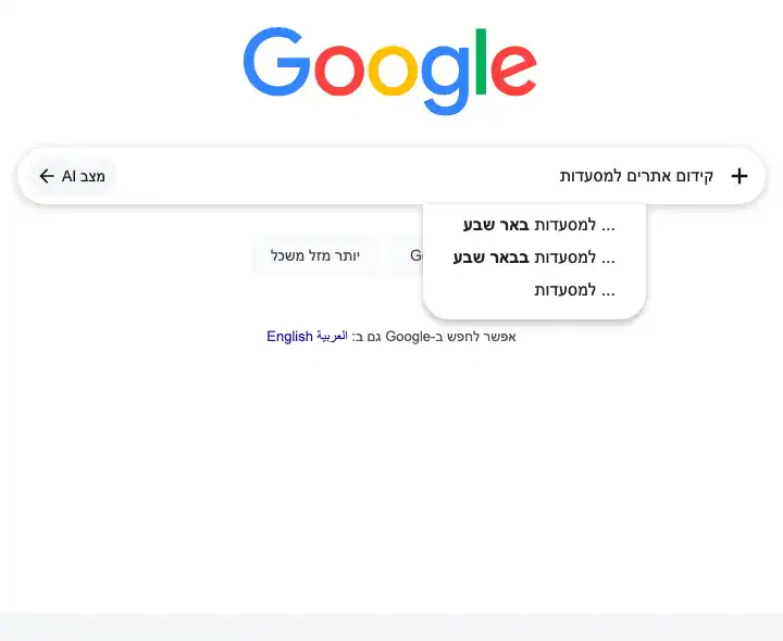 צילום מסך: השלמות החיפוש של גוגל לביטוי קידום אתרים למסעדות